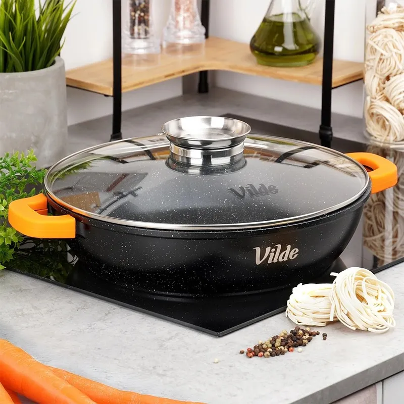 Patelnia Głęboka Granitowa 4,7 l 32 cm Pokrywka Aroma Dozownik MEBLIVA