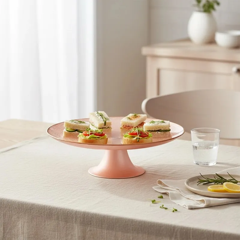 Patera Na Tort Ciasto Na Nóżce Szkło Perłowy Róż 21 cm Home Styling MEBLIVA