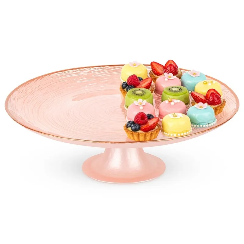 Patera Na Tort Ciasto Na Nóżce Szkło Perłowy Róż 28 cm Home Styling MEBLIVA