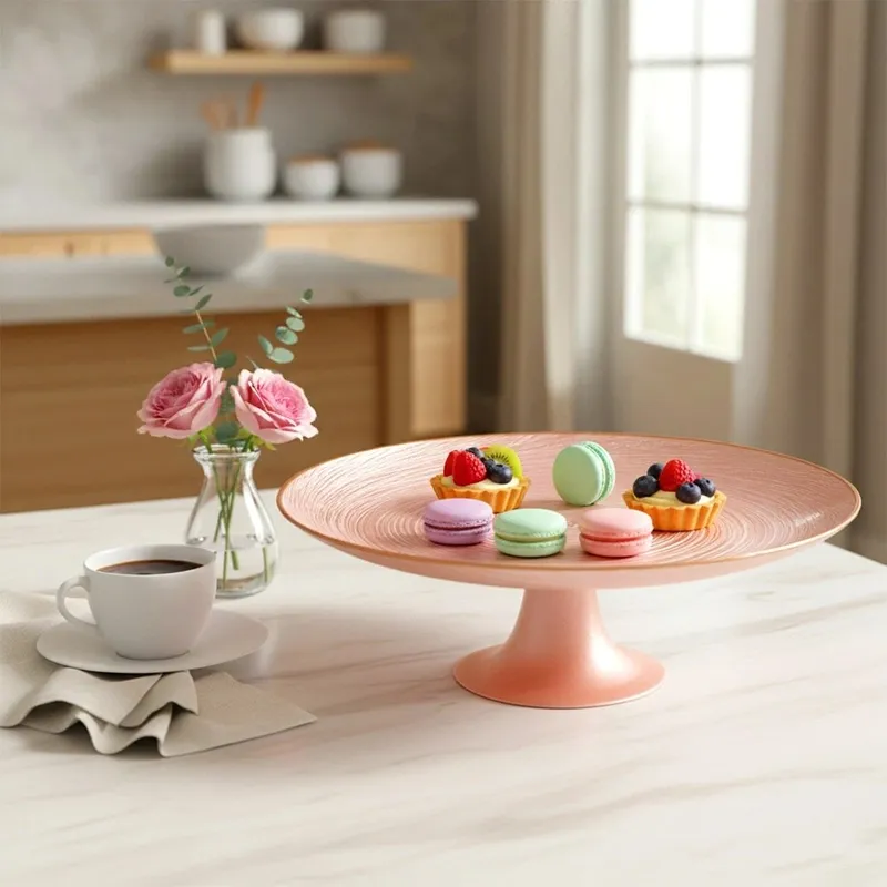 Patera Na Tort Ciasto Na Nóżce Szkło Perłowy Róż 28 cm Home Styling MEBLIVA