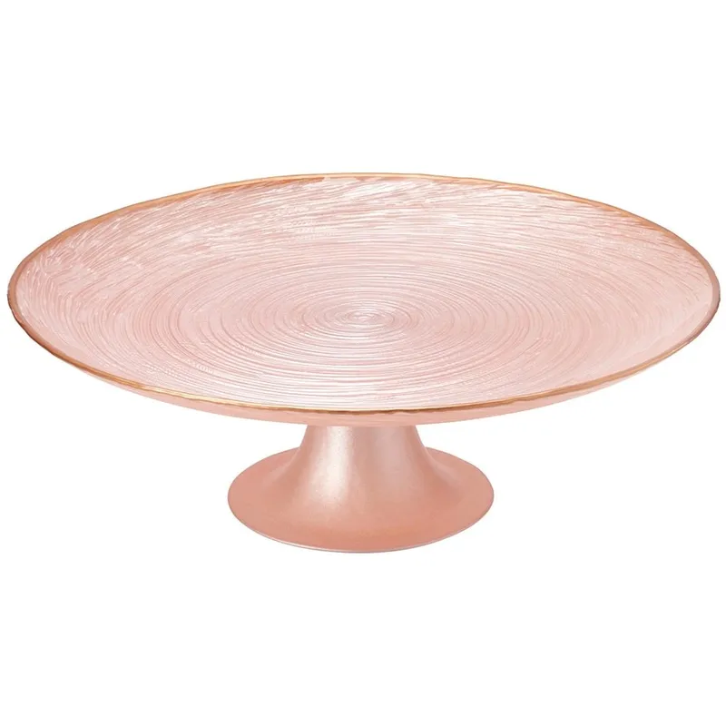 Patera Na Tort Ciasto Na Nóżce Szkło Perłowy Róż 28 cm Home Styling MEBLIVA
