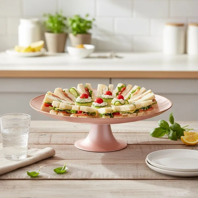 Patera Na Tort Ciasto Na Nóżce Szkło Perłowy Róż 28 cm Home Styling MEBLIVA