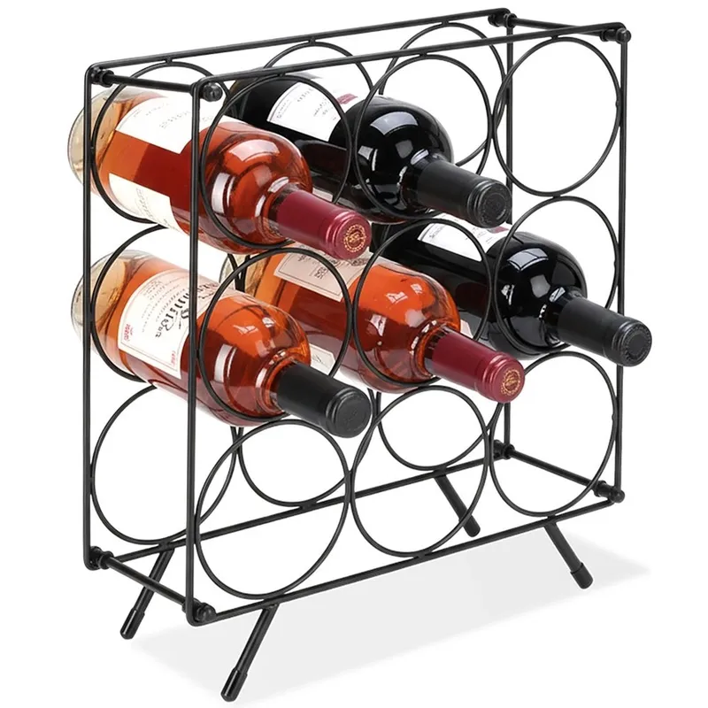 Stojak Na Wino 9 Butelek Metalowy Loft Organizator MEBLIVA - Czarny