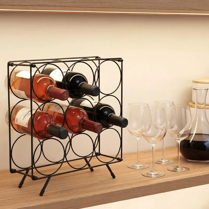 Stojak Na Wino 9 Butelek Metalowy Loft Organizator MEBLIVA - Czarny