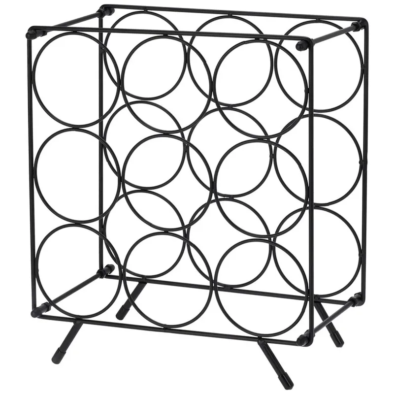 Stojak Na Wino 9 Butelek Metalowy Loft Organizator MEBLIVA - Czarny