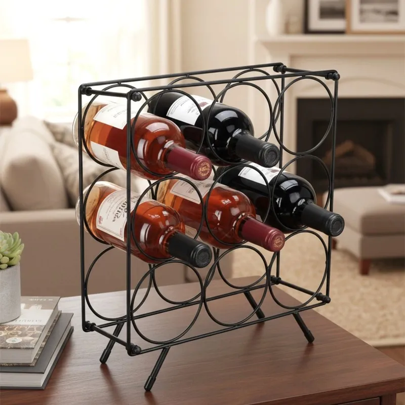 Stojak Na Wino 9 Butelek Metalowy Loft Organizator MEBLIVA - Czarny