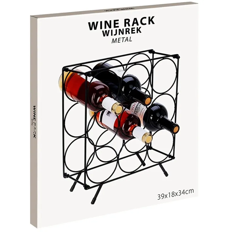 Stojak Na Wino 9 Butelek Metalowy Loft Organizator MEBLIVA - Czarny
