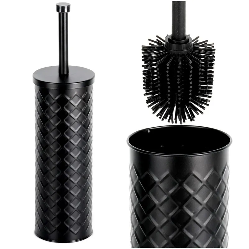 Szczotka Do WC Silikonowa Metalowy Pojemnik Stojak 38 cm MEBLIVA - Czarna