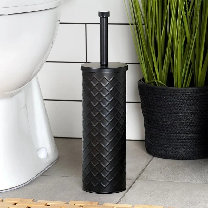 Szczotka Do WC Silikonowa Metalowy Pojemnik Stojak 38 cm MEBLIVA - Czarna