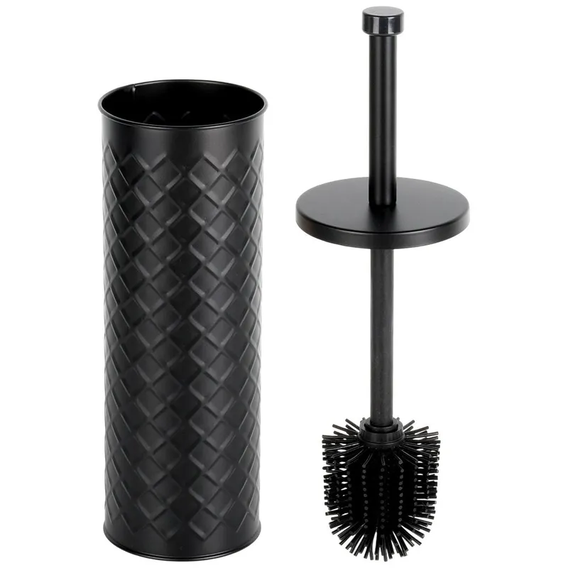 Szczotka Do WC Silikonowa Metalowy Pojemnik Stojak 38 cm MEBLIVA - Czarna