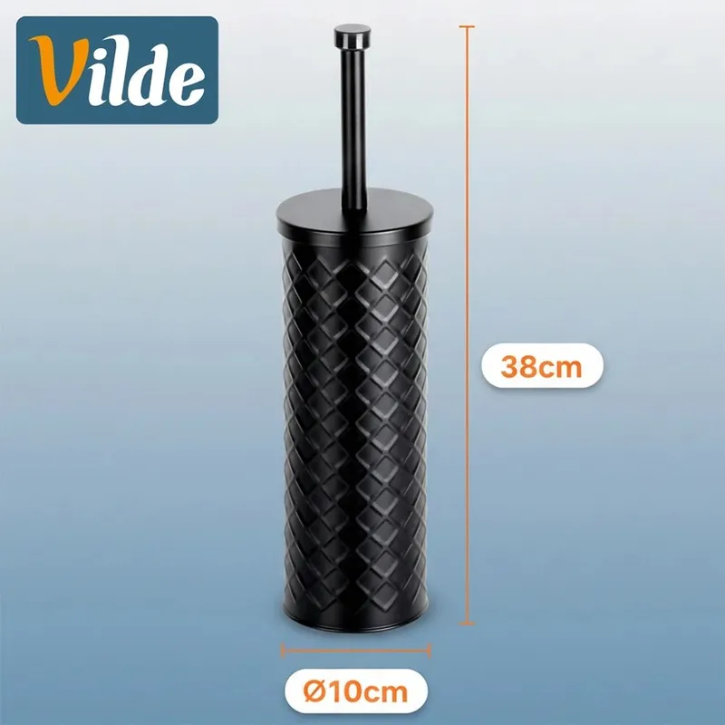 Szczotka Do WC Silikonowa Metalowy Pojemnik Stojak 38 cm MEBLIVA - Czarna