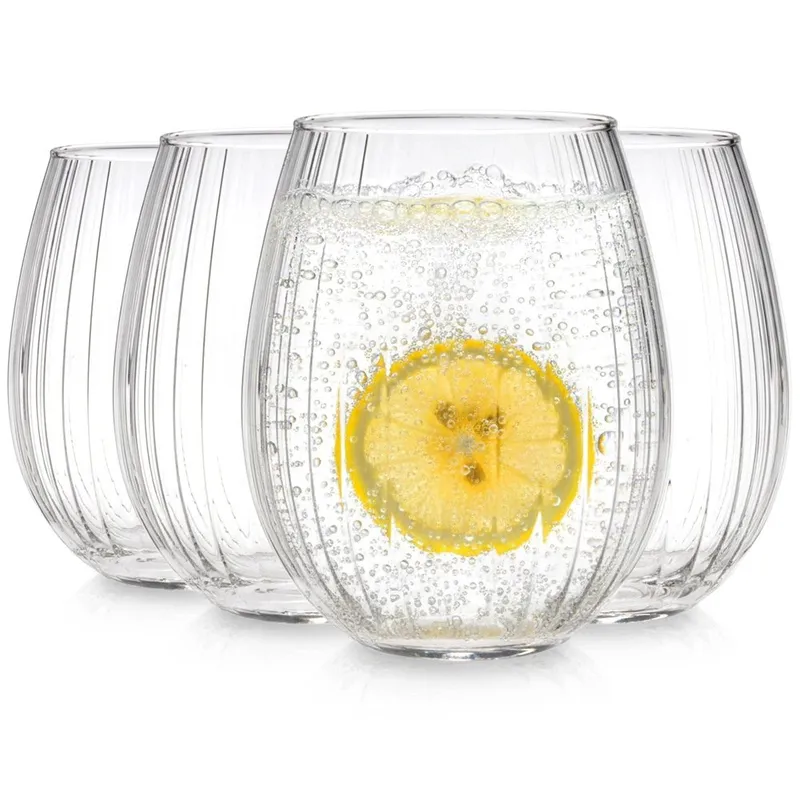 Zestaw 4 Szklanek 400ml Paskowane Szkło Do Wody Drinków Whisky MEBLIVA
