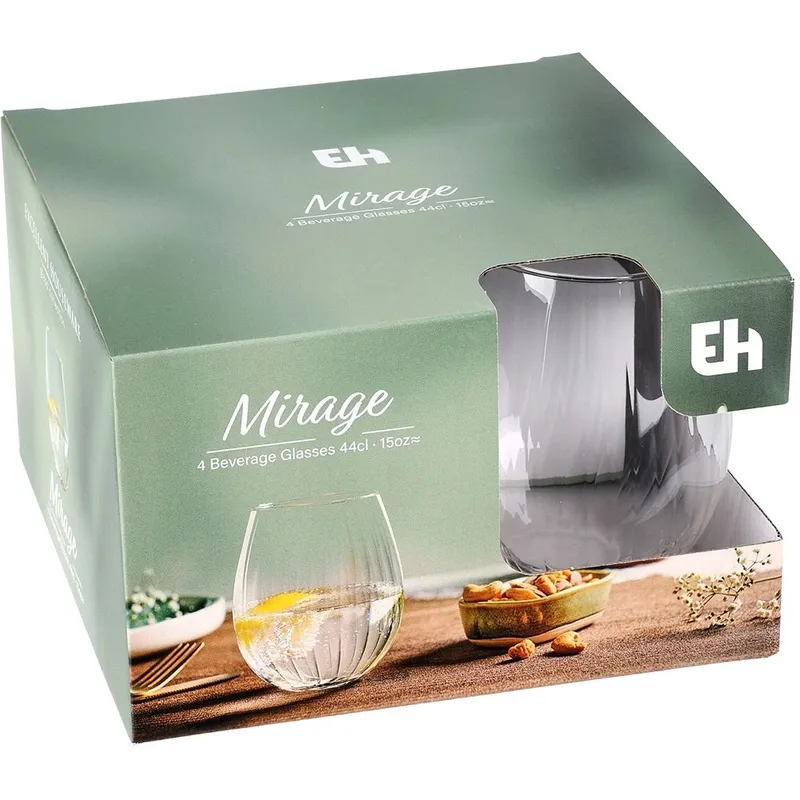 Zestaw 4 Szklanek 400ml Paskowane Szkło Do Wody Drinków Whisky MEBLIVA