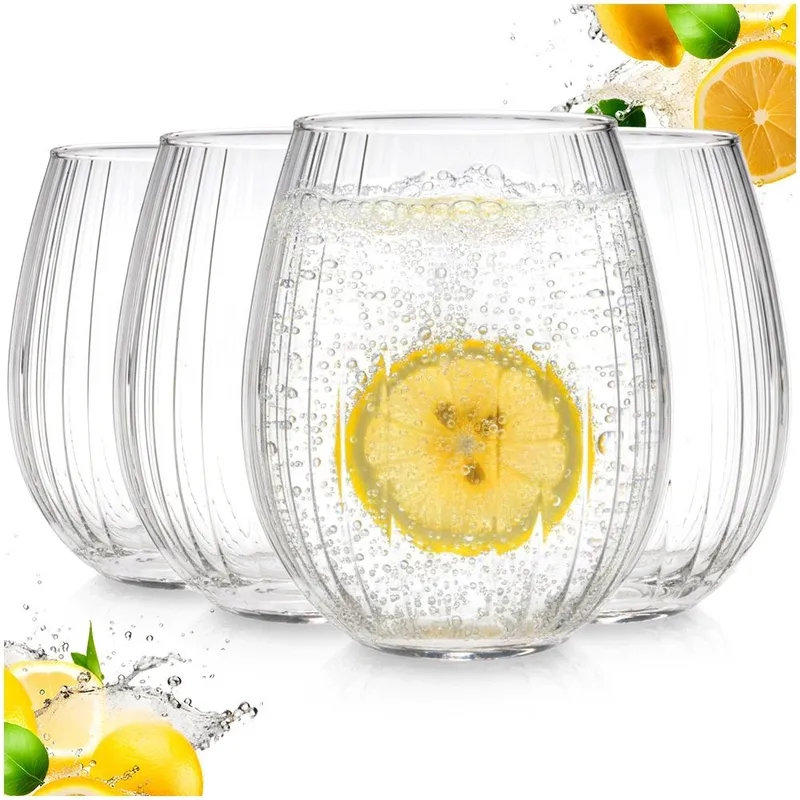 Zestaw 4 Szklanek 400ml Paskowane Szkło Do Wody Drinków Whisky MEBLIVA