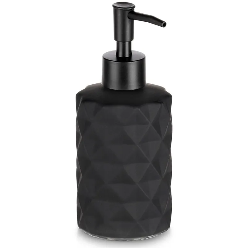 Dozownik Do Mydła Czarny Matowy Szklany Zdobiony 330 ml MEBLIVA
