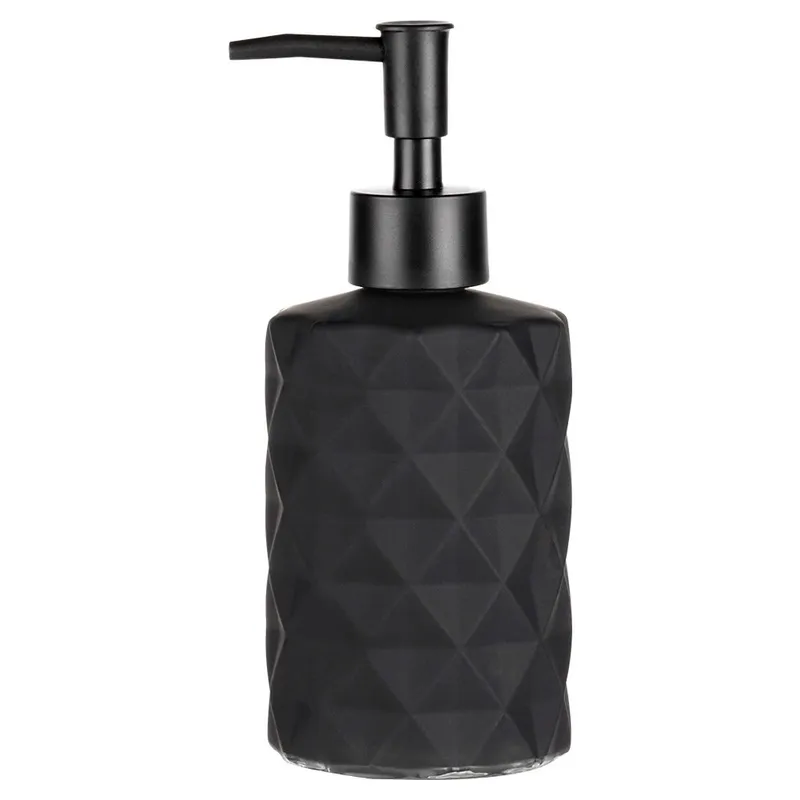 Dozownik Do Mydła Czarny Matowy Szklany Zdobiony 330 ml MEBLIVA
