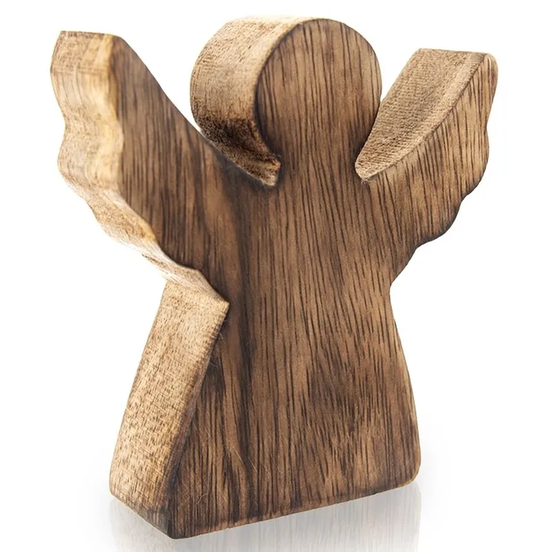 Figurka Anioł Drewno Mango 10 cm Dekoracja Loft Naturalna Boże MEBLIVA