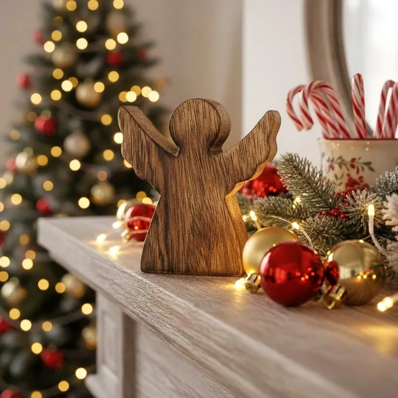 Figurka Anioł Drewno Mango 10 cm Dekoracja Loft Naturalna Boże MEBLIVA