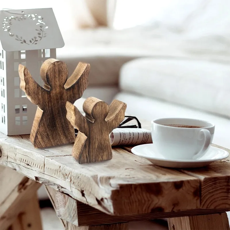 Figurka Anioł Drewno Mango 10 cm Dekoracja Loft Naturalna Boże MEBLIVA
