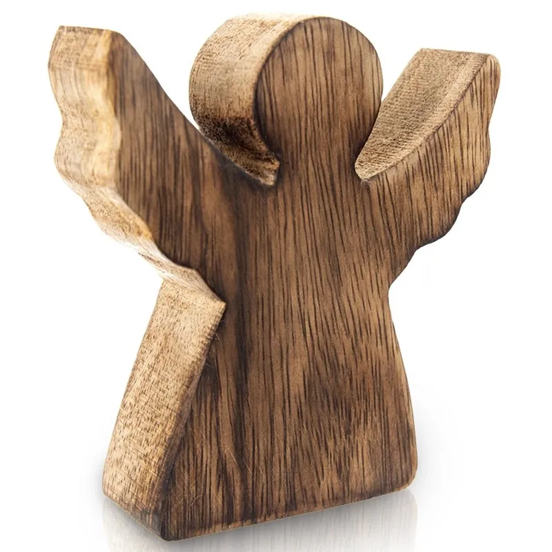 Figurka Anioł Drewno Mango 15 cm Naturalna Ozdoba Świąteczna MEBLIVA