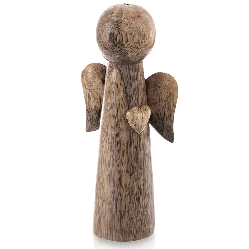 Figurka Anioł Drewno Mango 21 cm Stylowa Dekoracja Świąteczna MEBLIVA