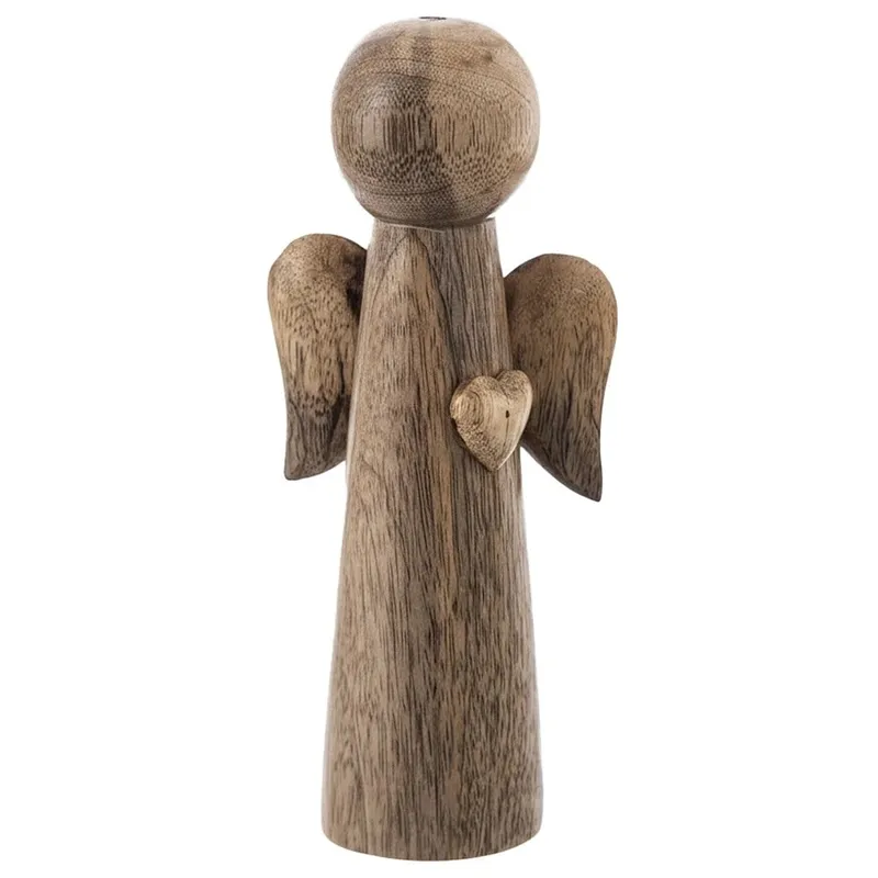 Figurka Anioł Drewno Mango 21 cm Stylowa Dekoracja Świąteczna MEBLIVA