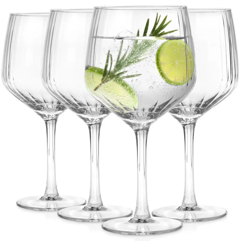 Kieliszki Do Ginu I Drinków 580 ml Ryflowane Zestaw 4 Sztuk Bar MEBLIVA