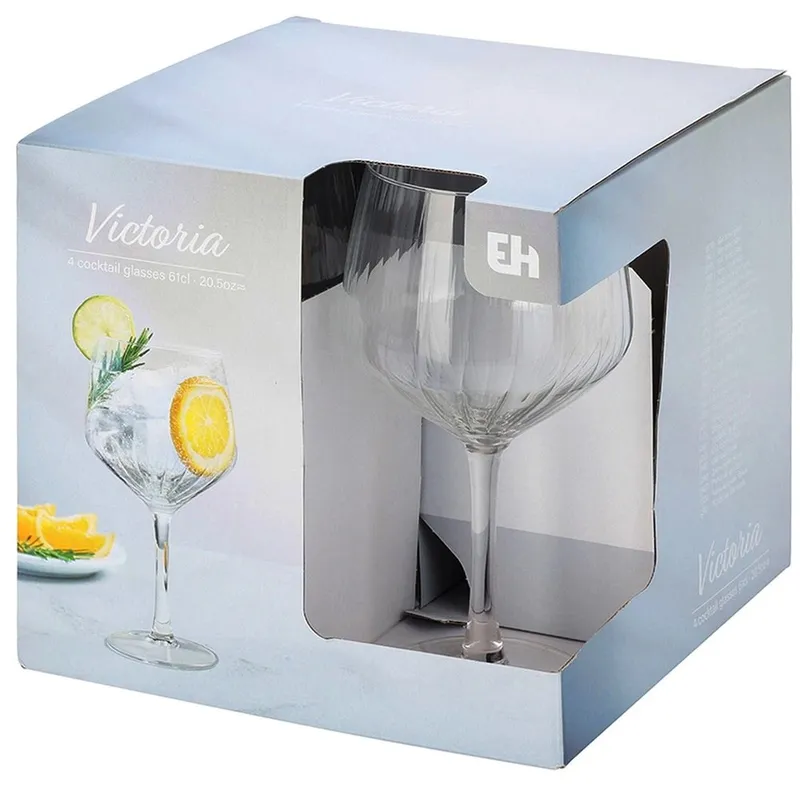 Kieliszki Do Ginu I Drinków 580 ml Ryflowane Zestaw 4 Sztuk Bar MEBLIVA