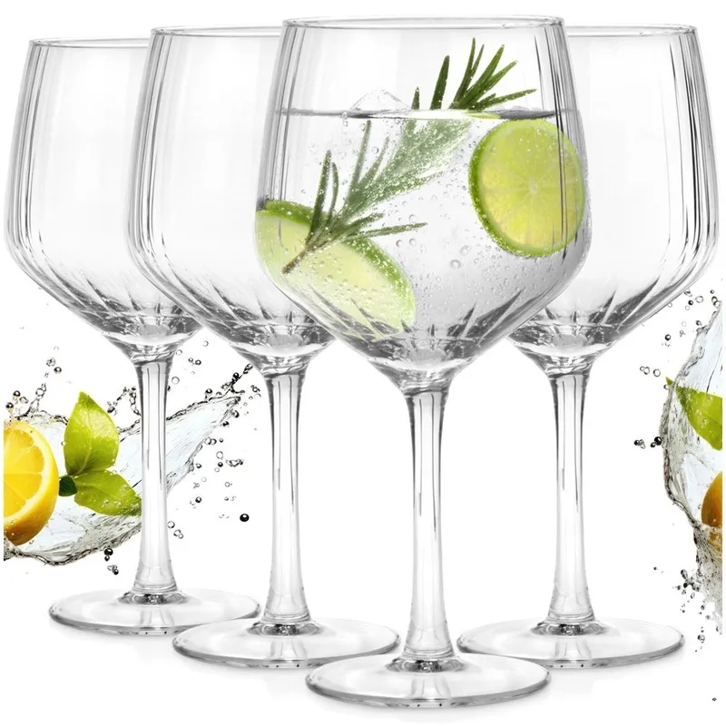 Kieliszki Do Ginu I Drinków 580 ml Ryflowane Zestaw 4 Sztuk Bar MEBLIVA
