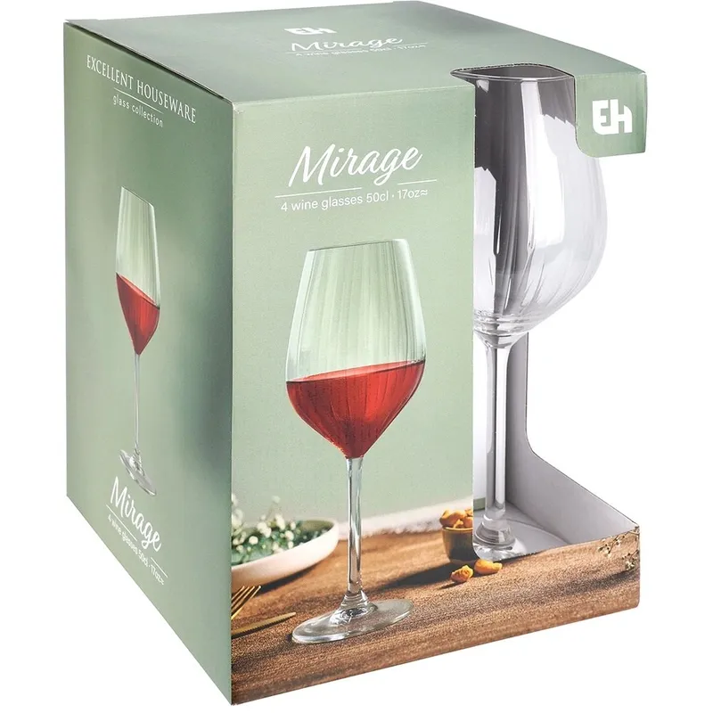 Kieliszki Do Wina Czerwonego 490 ml Ryflowane Komplet 4 szt. MEBLIVA