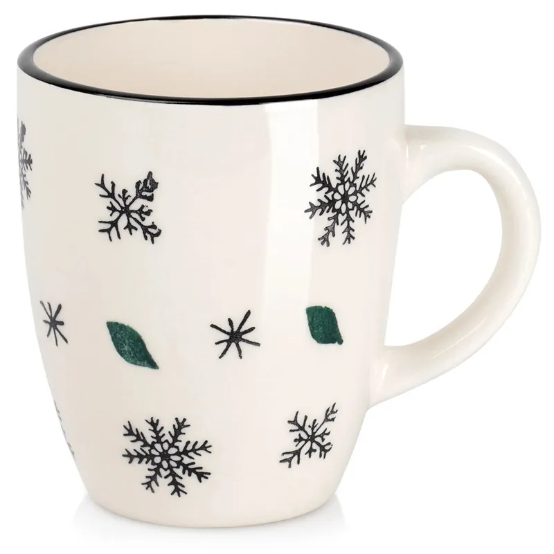 Kubek Ceramiczny Świąteczny 350 ml W Płatki Śniegu Prezent MEBLIVA - Biały