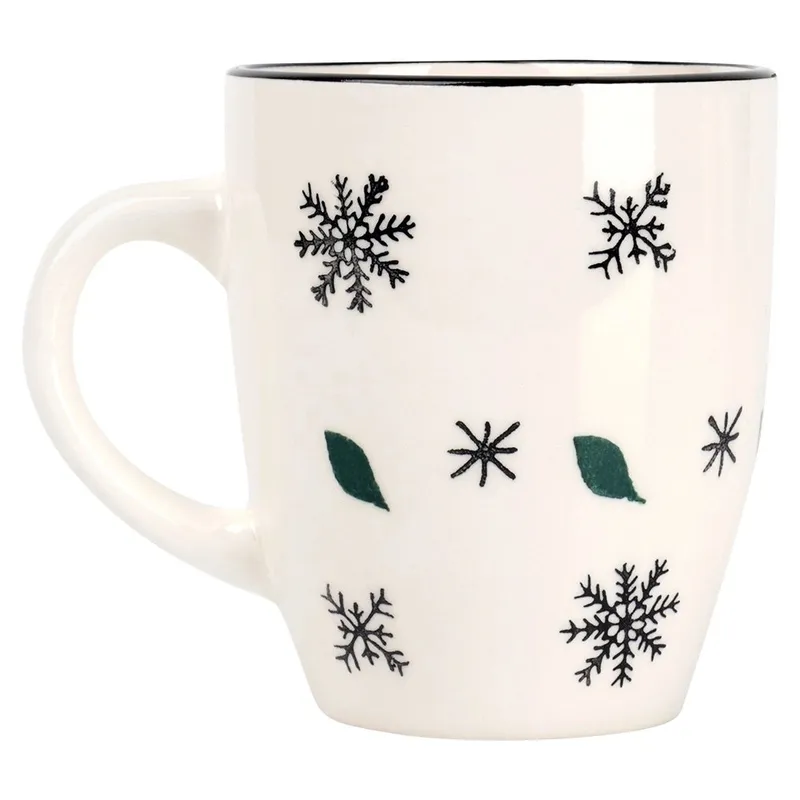 Kubek Ceramiczny Świąteczny 350 ml W Płatki Śniegu Prezent MEBLIVA - Biały