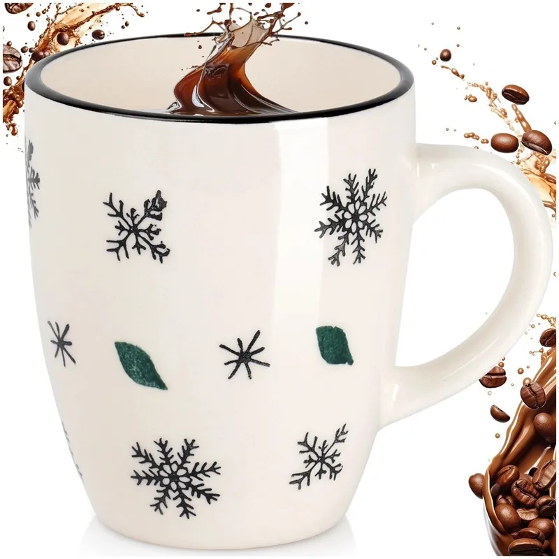 Kubek Ceramiczny Świąteczny 350 ml W Płatki Śniegu Prezent MEBLIVA - Biały