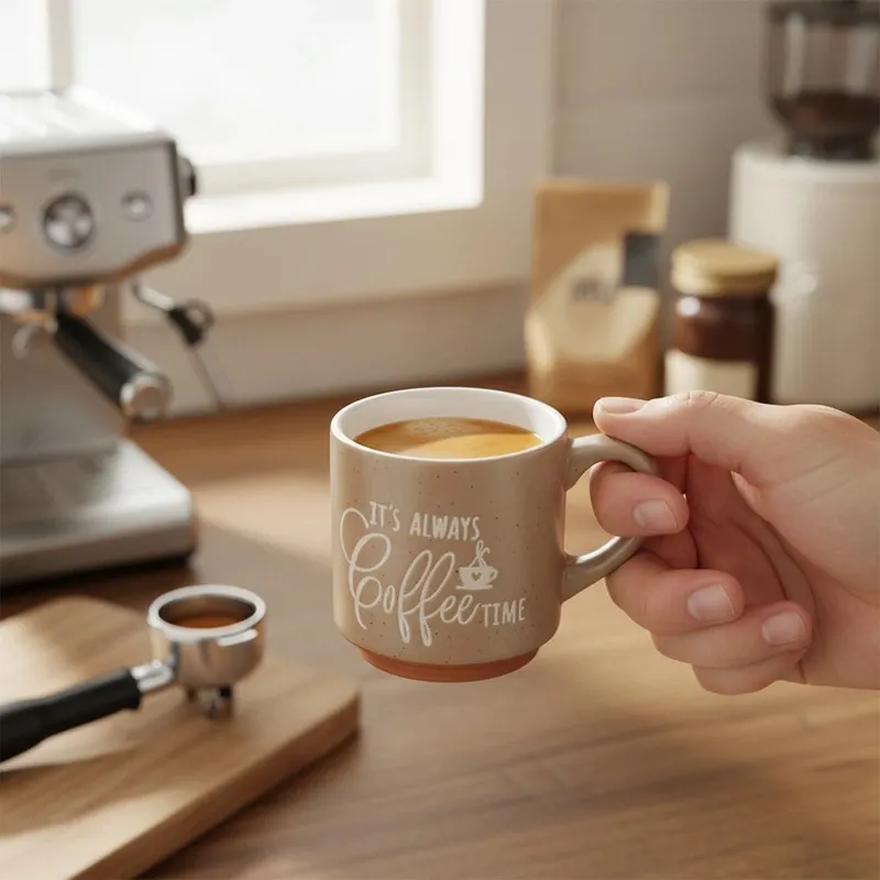 Kubki Do Espresso 110 ml Kolorowe Napisy Zestaw 6 szt. Ceramika MEBLIVA