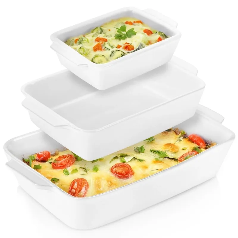 Naczynia Żaroodporne Ceramiczne Zestaw 3 szt. Formy MEBLIVA - Białe