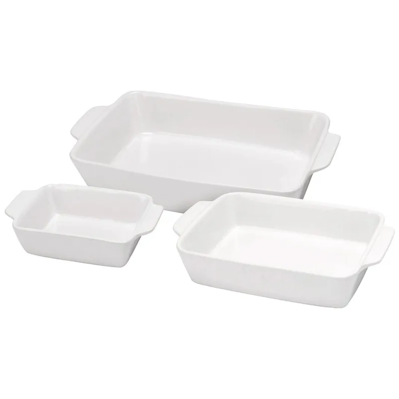 Naczynia Żaroodporne Ceramiczne Zestaw 3 szt. Formy MEBLIVA - Białe