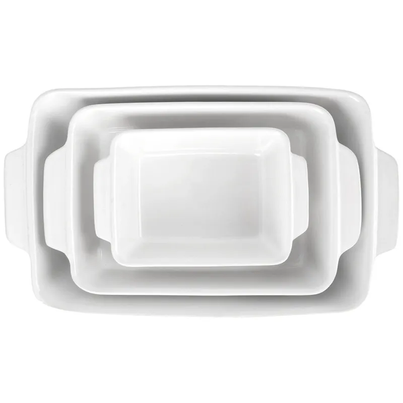 Naczynia Żaroodporne Ceramiczne Zestaw 3 szt. Formy MEBLIVA - Białe