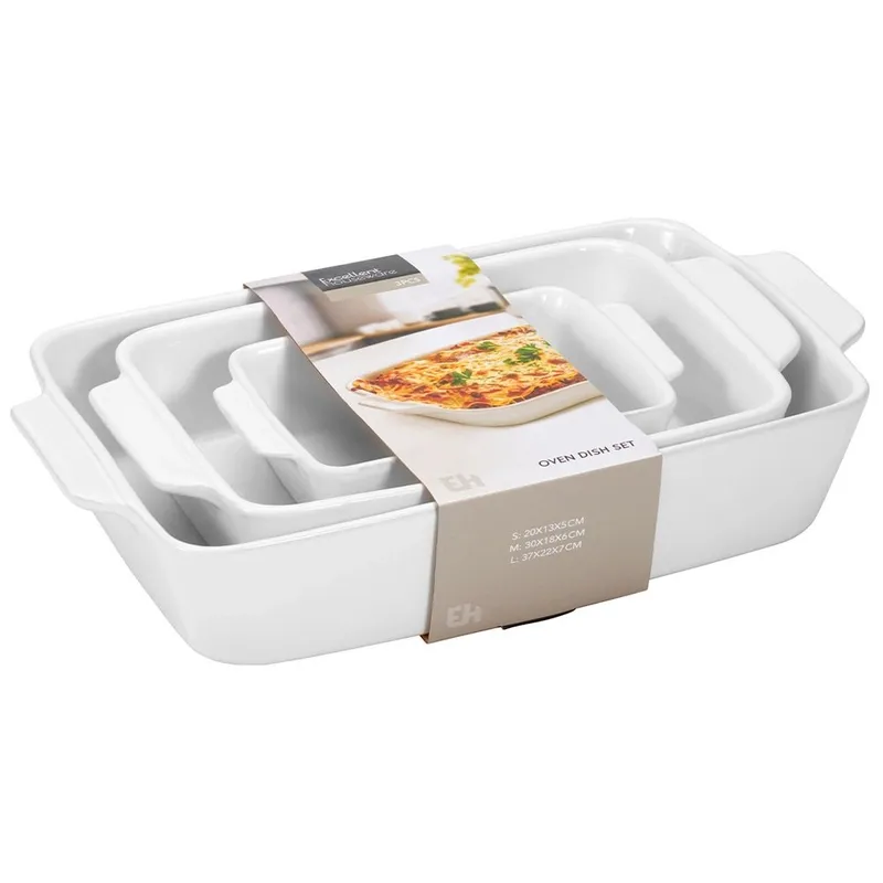 Naczynia Żaroodporne Ceramiczne Zestaw 3 szt. Formy MEBLIVA - Białe