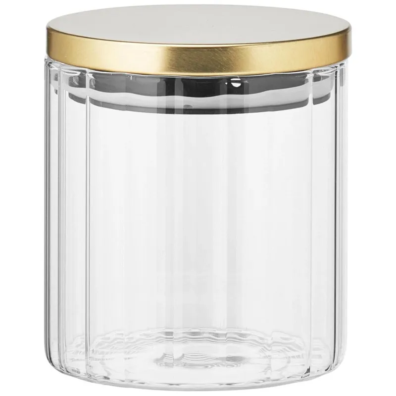 Pojemnik Szklany 650 ml Paski Pokrywka Szkło Borokrzemowe MEBLIVA - Złota
