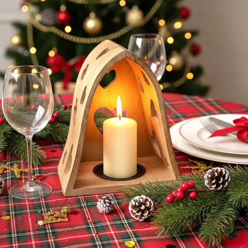 Świecznik Drewniany Mango Serce 23 cm Ażurowy Loft Lampion Dom MEBLIVA