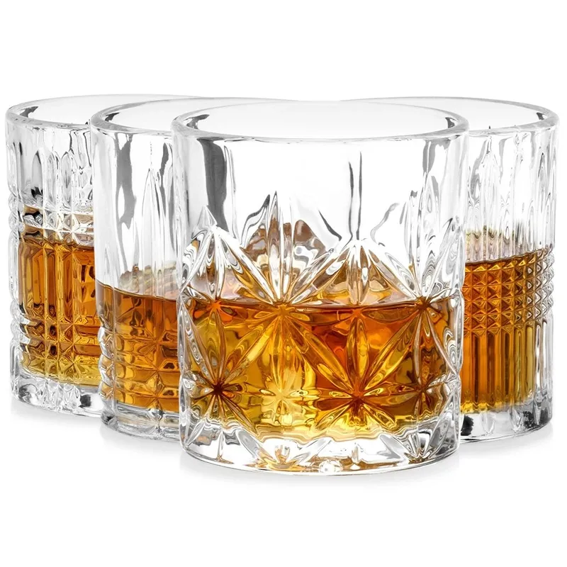 Szklanki Do Whisky 290 ml Rant Kryształowy Wzór 4 szt. MEBLIVA - Złoty