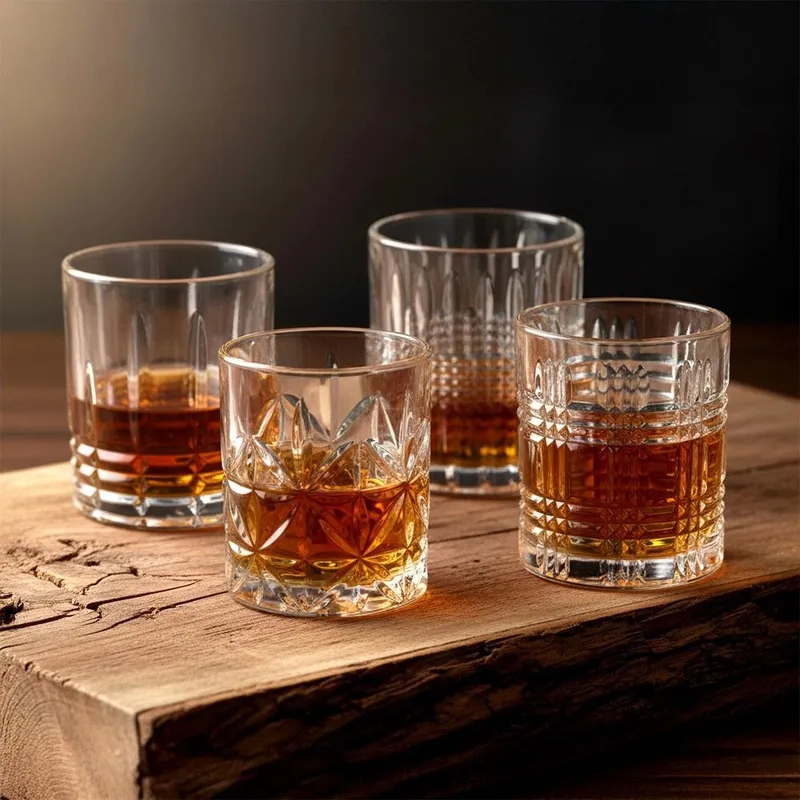 Szklanki Do Whisky 290 ml Rant Kryształowy Wzór 4 szt. MEBLIVA - Złoty