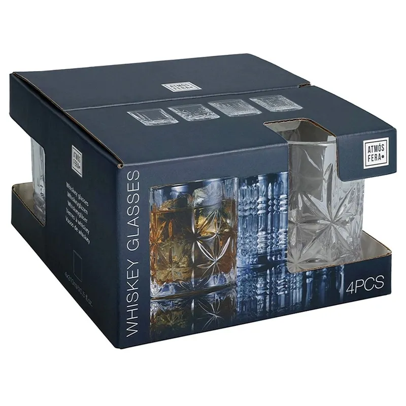 Szklanki Do Whisky 290 ml Rant Kryształowy Wzór 4 szt. MEBLIVA - Złoty