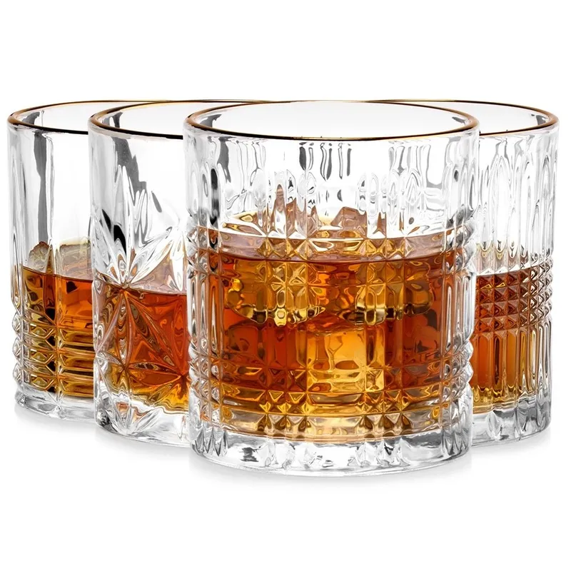 Szklanki Do Whisky 290 ml Ze Złotym Rantem Komplet 4 Sztuk Drink MEBLIVA
