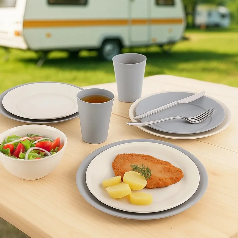 Zestaw 6 Talerzy Obiadowych 23,5 cm Nietłukące Do Mikrofali MEBLIVA - Szare
