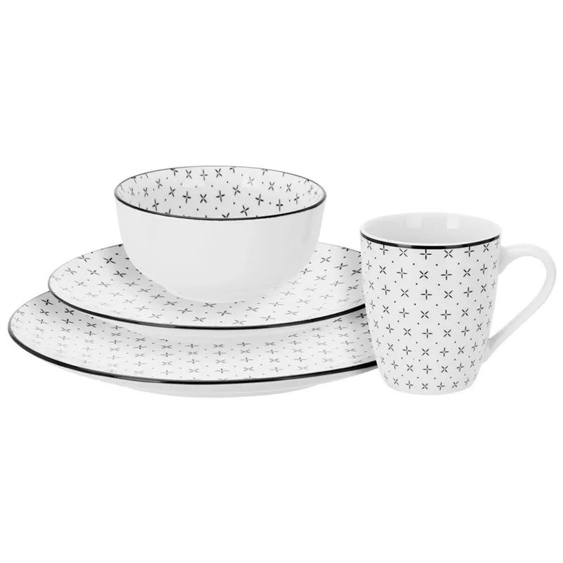 Zestaw Obiadowy Porcelana 16 Elementów Talerze Kubki Na 4 Osoby MEBLIVA