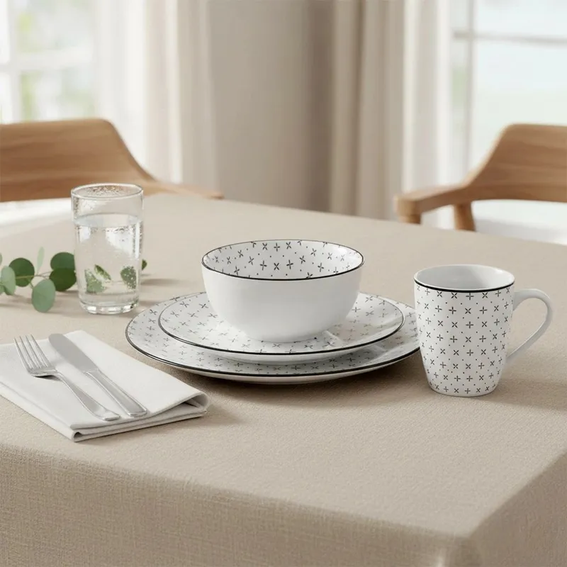 Zestaw Obiadowy Porcelana 16 Elementów Talerze Kubki Na 4 Osoby MEBLIVA