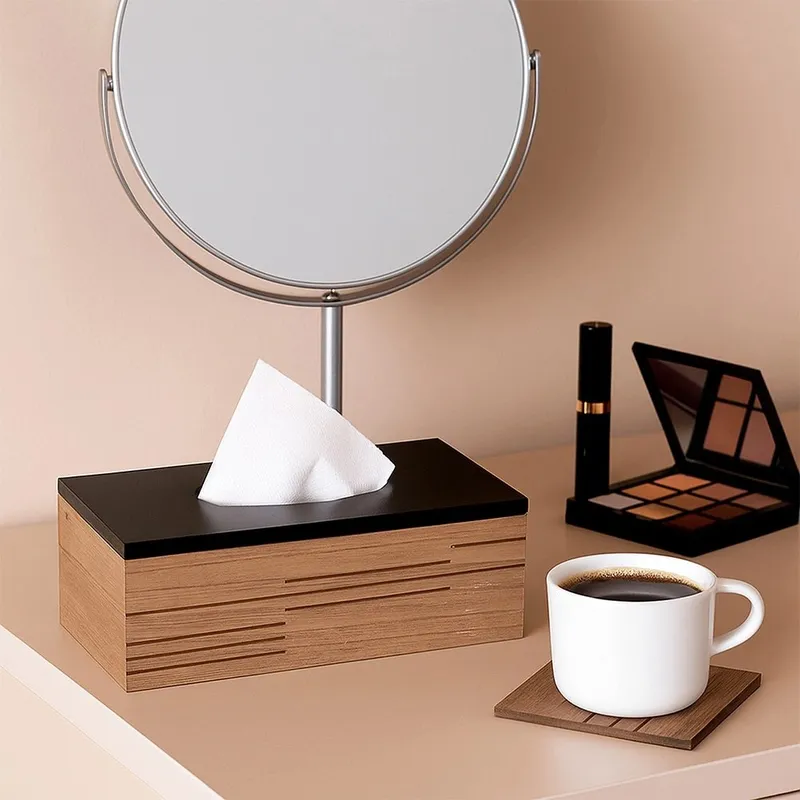 Chustecznik Drewniany MDF Loft Line Pokrywa Na Serwetki MEBLIVA - Czarna