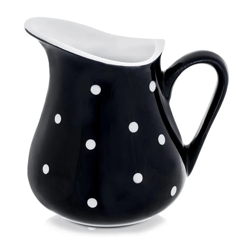 Dzbanek Ceramiczny 480 ml W Groszki Dots Mlecznik Sosjerka MEBLIVA - Czarny