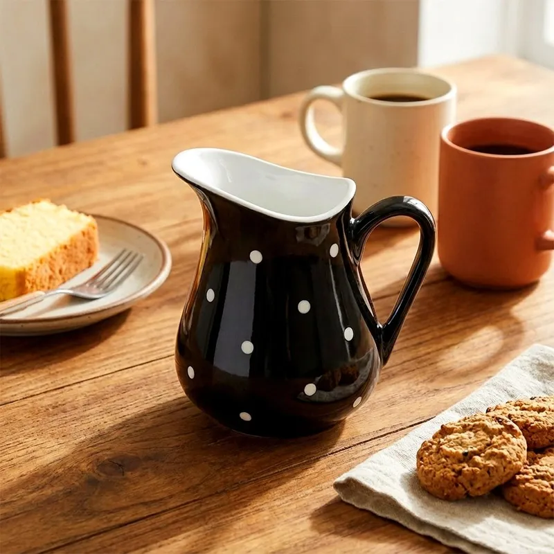 Dzbanek Ceramiczny 480 ml W Groszki Dots Mlecznik Sosjerka MEBLIVA - Czarny